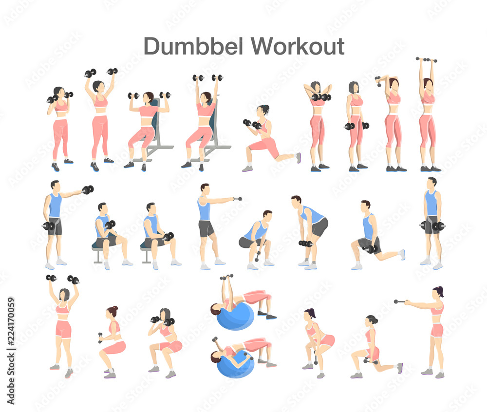 Set of people doing exercises in the gym