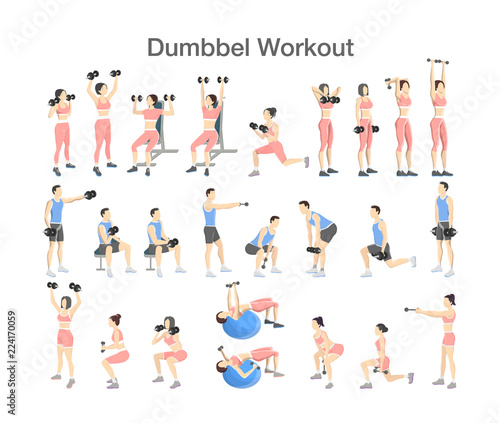 Set of people doing exercises in the gym