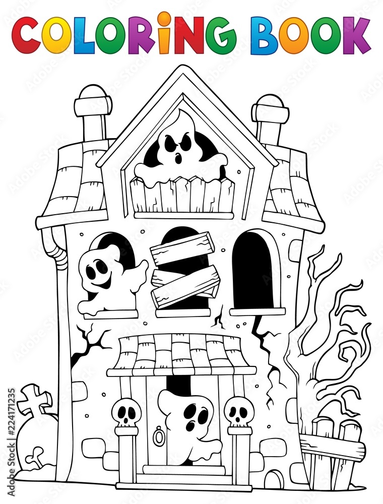 Obraz premium Coloring book haunted house with ghosts