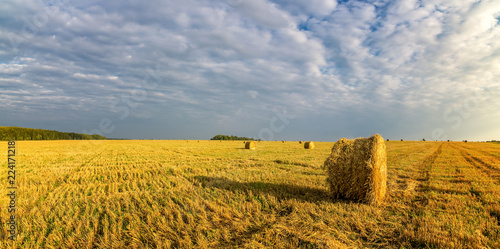 осенний пейзаж в поле с сеном вечером, Россия, Урал