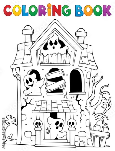 Coloring book haunted house with ghosts