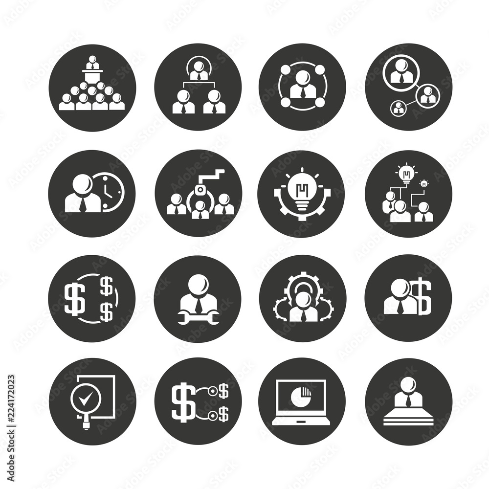 business management icon set in circle buttons business management icon set in circle buttons
