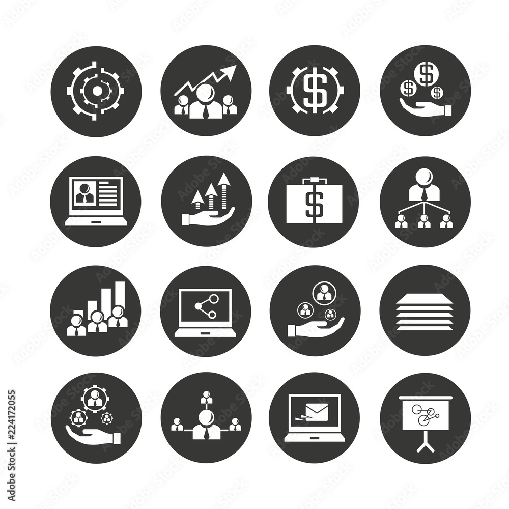 business management icon set in circle buttons business management icon set in circle buttons