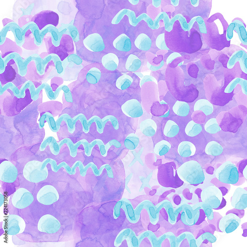 seamless fairy pattern. watercolor stains  dots  splashes  spots blue  purple