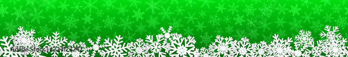 Wallpaper Mural Christmas seamless banner with white snowflakes with shadows on green background Torontodigital.ca