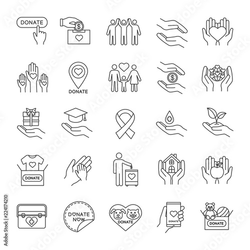 Charity linear icons set