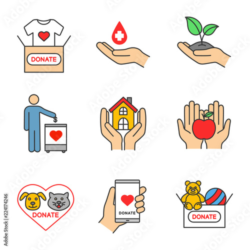 Charity color icons set