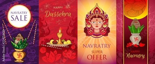 Navratri banner set. Cartoon illustration of navratri vector banner set for web design
