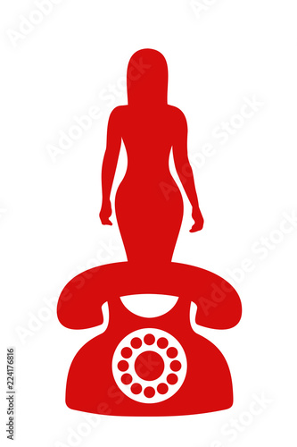 Phone sex - telephone is used for erotic calling to beatiful, sexy and attractive woman. Virual sex through vintage and retro communication device. Vector illustration