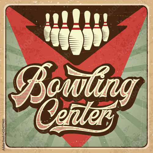 Retro advertising bowling poster. Vintage poster.