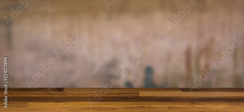 blank wooden table. Flooring. Texture of an old wall. Decayed plaster. Mockup. Background