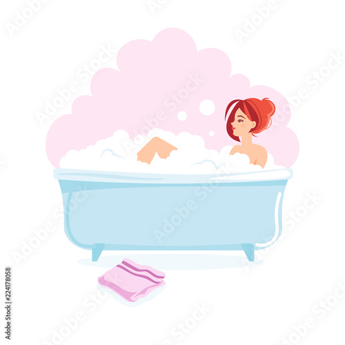 Young girl taking a bath.