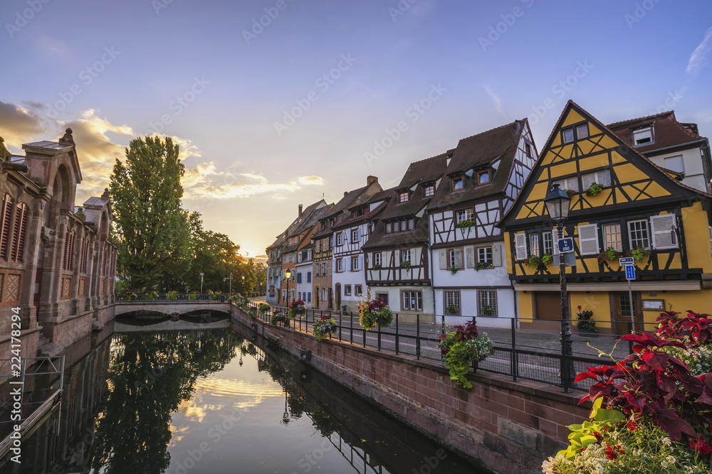 Obraz premium Colmar France, Colorful Half Timber House sunrise city skyline