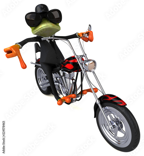 Fun frog on a motorcycle - 3D Illustration