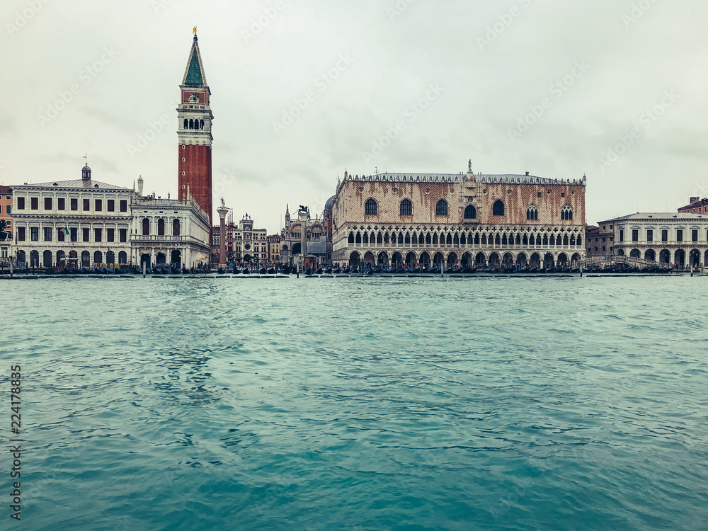 Skyline of venice. Panoramic view of the lagoon of venice against St Marks square. Venice, Italy.