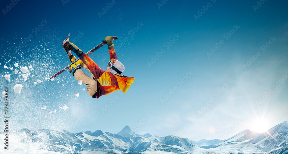 Skiing. Jumping skier. Extreme winter sports. Skiing. Jumping skier. Extreme winter sports.