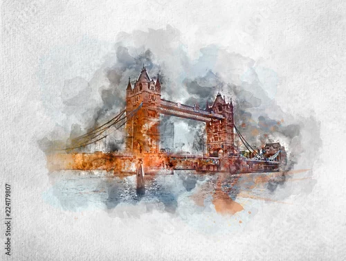 Obraz Akwarela malarstwo Tower Bridge w Londynie
