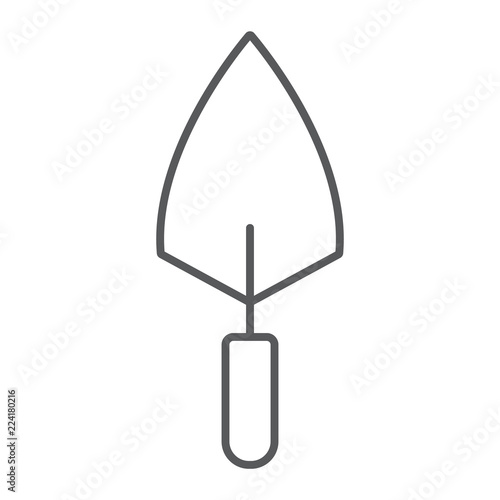 Trowel thin line icon, tool and repair, bricklayer sign, vector graphics, a linear pattern on a white background.