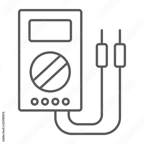 Digital multimeter thin line icon, tool and instrument, electric volmeter sign, vector graphics, a linear pattern on a white background.