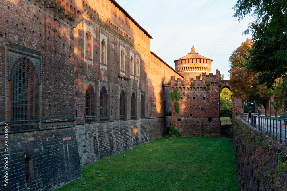Milan, Italy August 20, 2018: Sforza Castle is one of the main symbols of Milan.