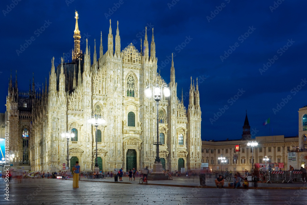 Milan, Italy 20 August 2018: Main square in Milan and the Duomo Cathedral.