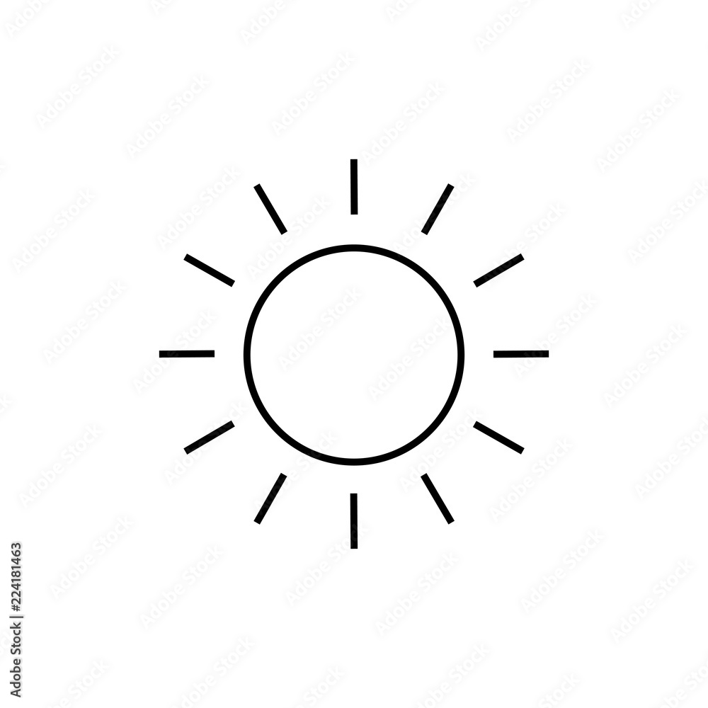 Sun line icon, outline vector sign, linear style pictogram isolated on white. Sunny weather symbol, logo illustration. Pixel perfect