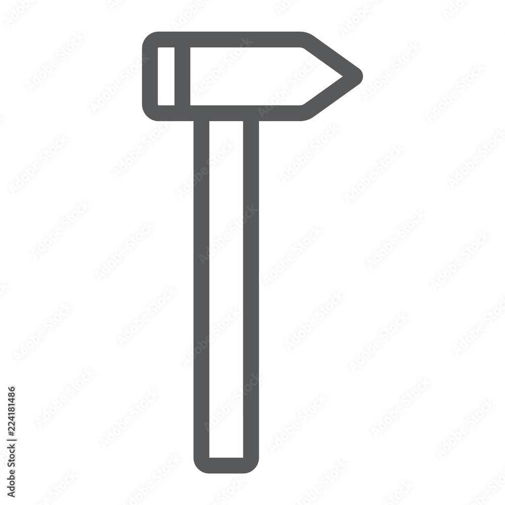 Hammer line icon, tool and repair, construction sign, vector graphics, a linear pattern on a white background. Hammer line icon, tool and repair, construction sign, vector graphics, a linear pattern on a white background.