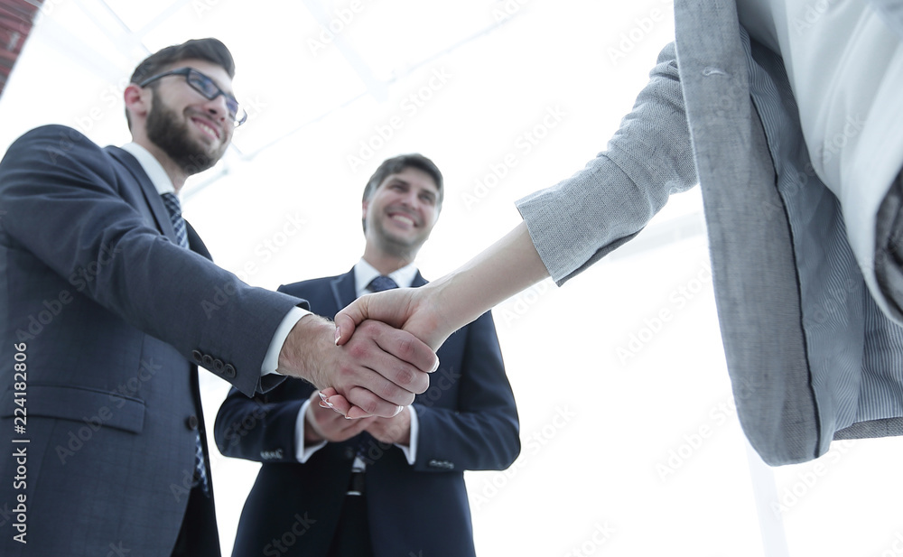Handshake of business partners before the talks. Handshake of business partners before the talks.