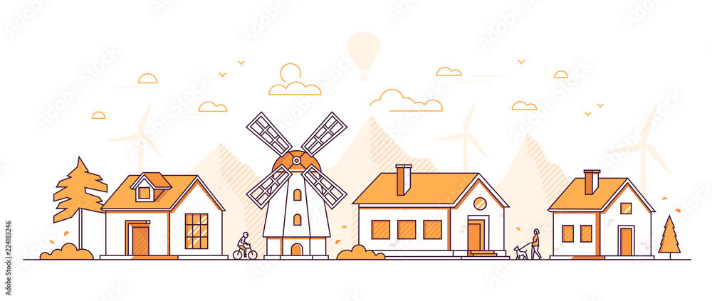 Country landscape - modern thin line design style vector illustration