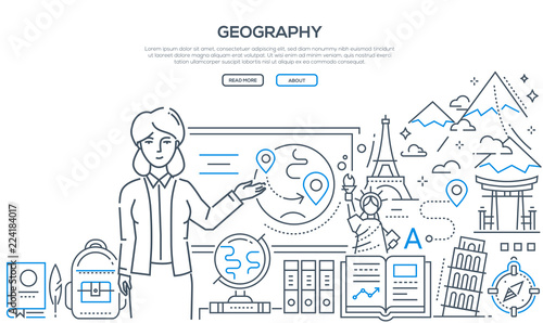 Geography lesson - colorful line design style banner