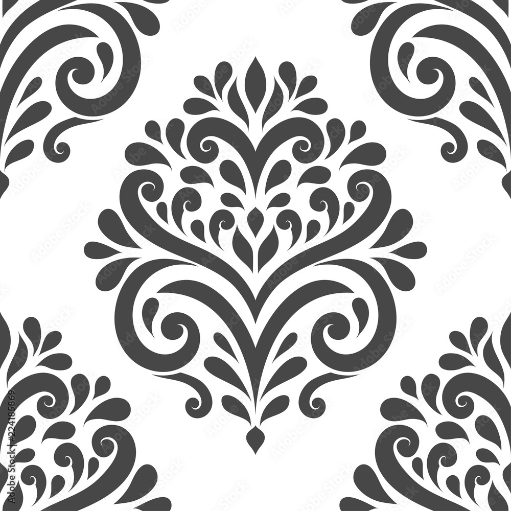 Black and white damask vector seamless pattern, wallpaper. Elegant classic texture. Luxury ornament. Royal, Victorian, Baroque elements. Great for fabric and textile, wallpaper, or any desired idea.
