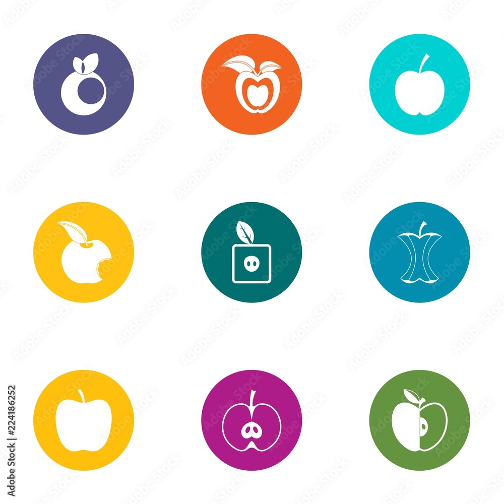 Apple snack icons set. Flat set of 9 apple snack vector icons for web isolated on white background Apple snack icons set. Flat set of 9 apple snack vector icons for web isolated on white background