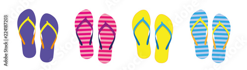 set with colorful summer flip flops for beach holiday