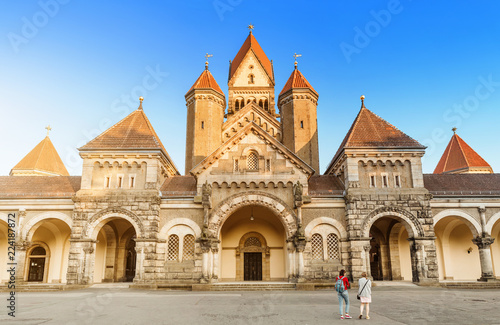 Architecture of famous chapel and crematory complex in South Cemetery in Leipzig, Germany photo