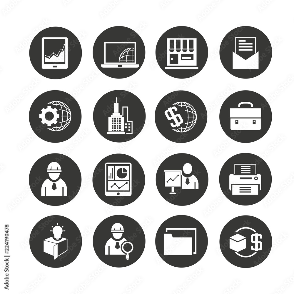 business management icon set in circle buttons business management icon set in circle buttons