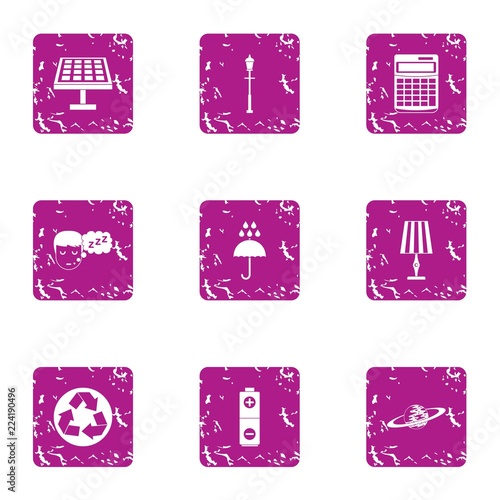Nighttime icons set. Grunge set of 9 nighttime vector icons for web isolated on white background