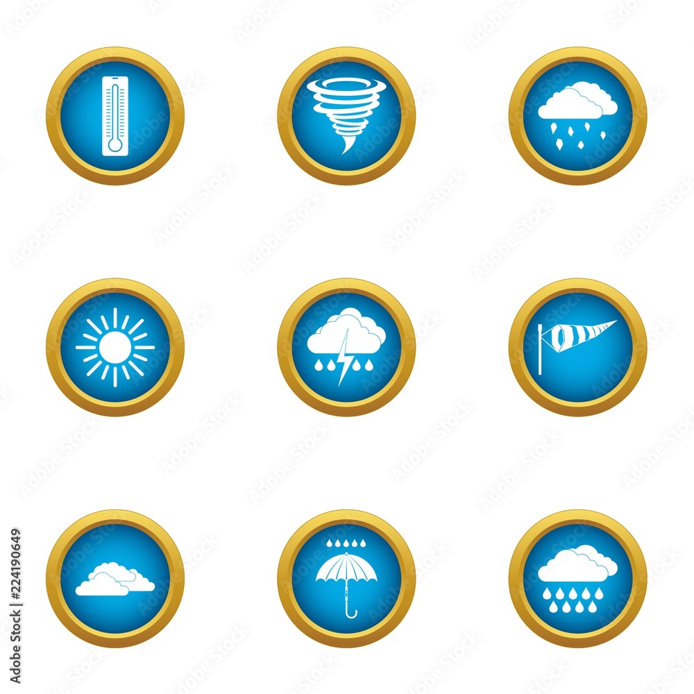 Atmospheric condition icons set. Flat set of 9 atmospheric condition vector icons for web isolated on white background