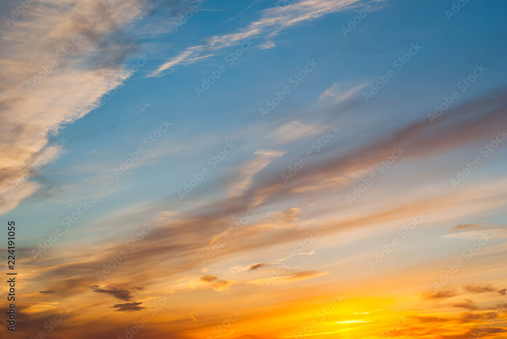 beautiful dramatic colorful sunset, view of the sky above the horizon line