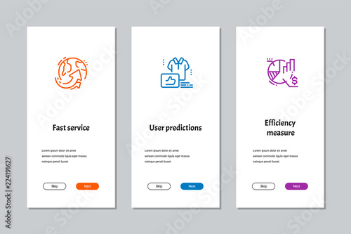 Fast service, User predictions, Efficiency measure onboarding screens