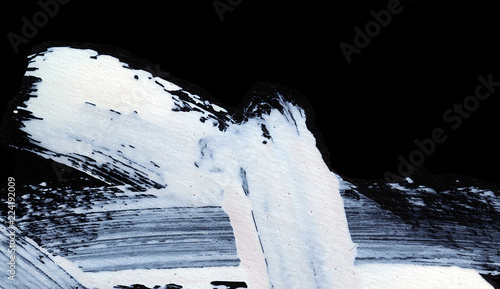 Dynamic white brush strokes on black background zen style background and texture.