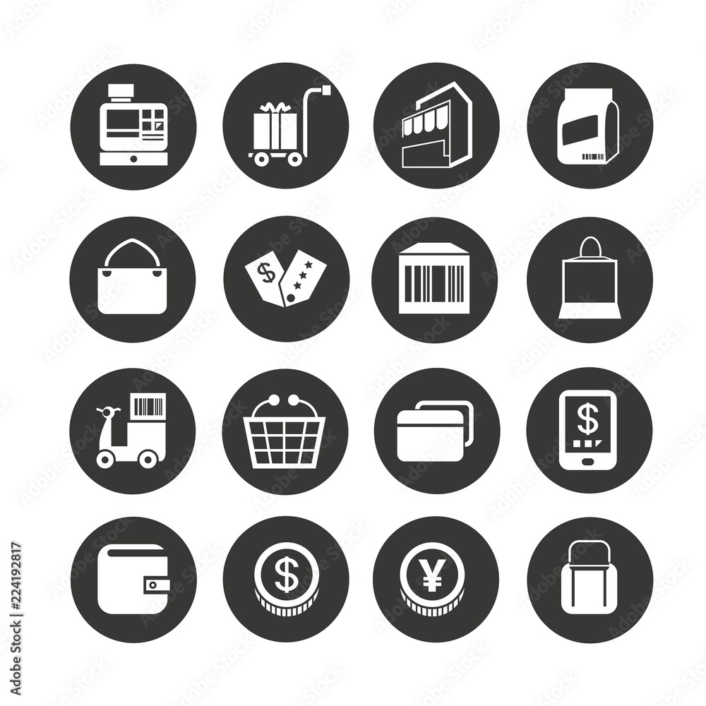 shopping icon set in circle buttons shopping icon set in circle buttons