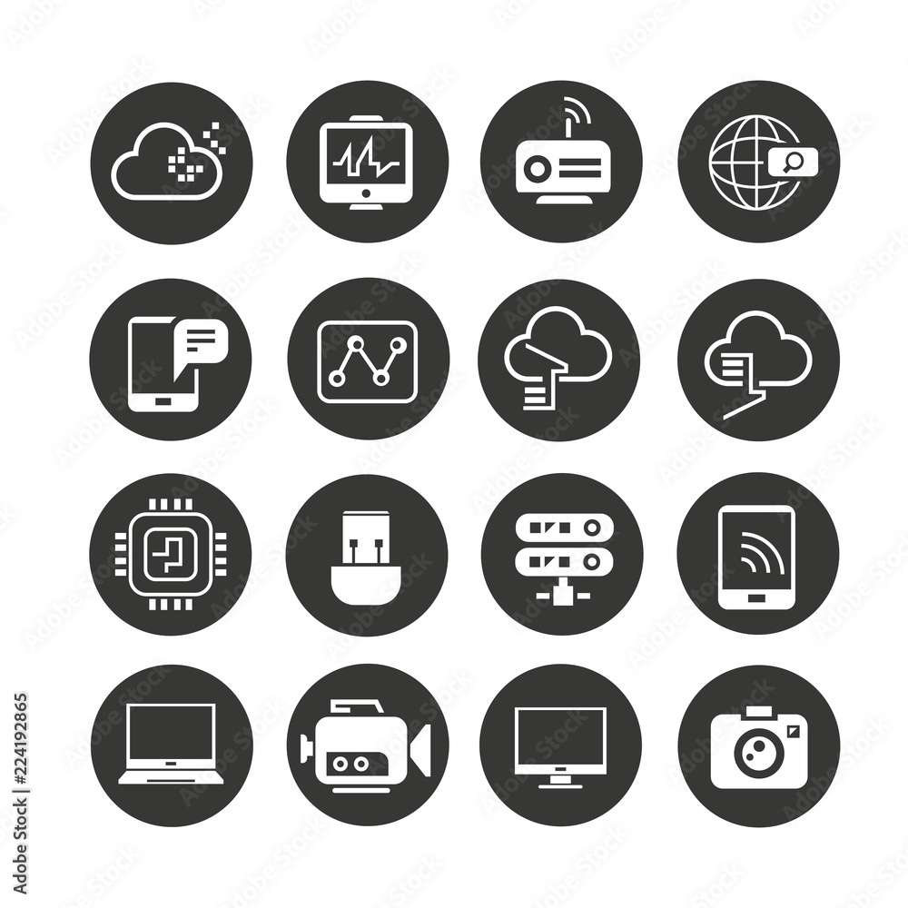 network and electronic device icons network and electronic device icons