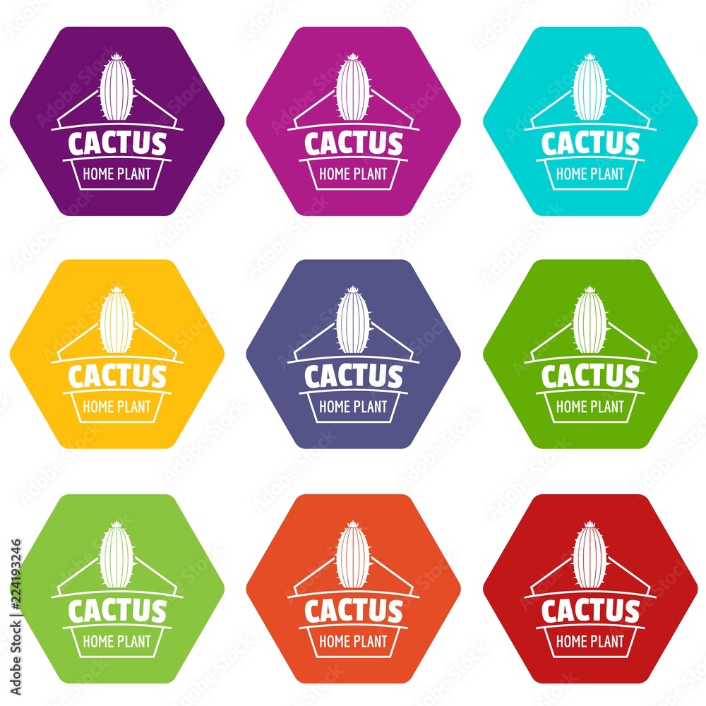 Art cactus icons 9 set coloful isolated on white for web Art cactus icons 9 set coloful isolated on white for web