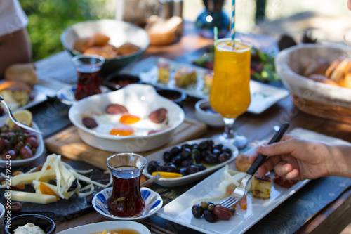 travel concept setup with traditional turkish breakfast