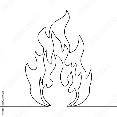 Continuous line fire one line drawing vector fire