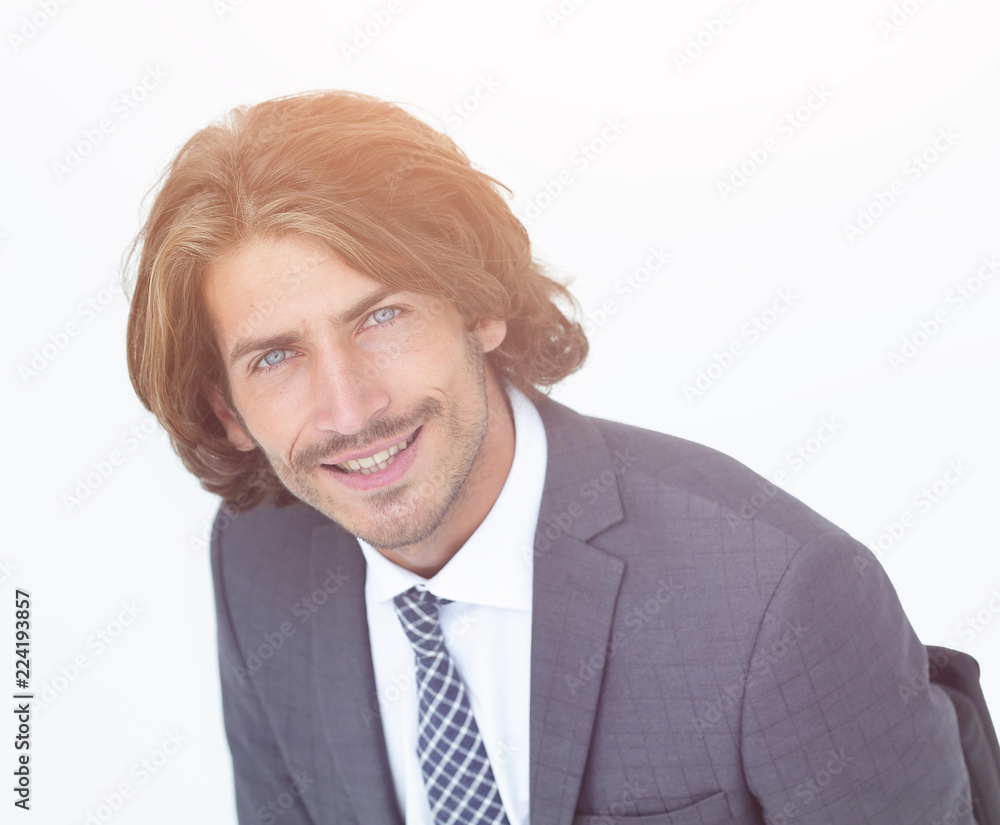 Isolated business man happy looking camera Isolated business man happy looking camera
