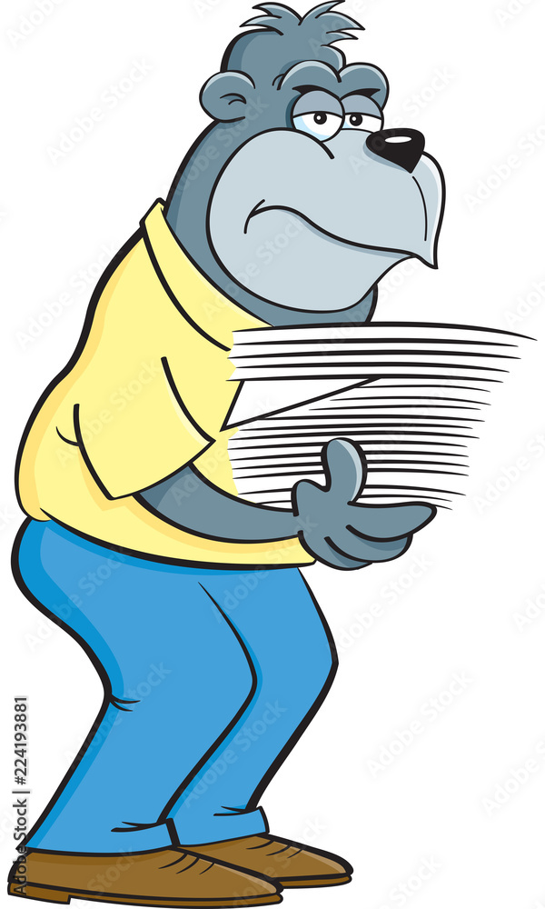 Cartoon illustration of a gorilla holding an armload of papers.