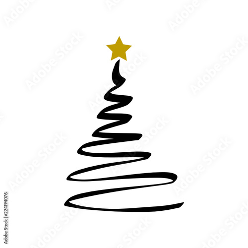 Merry christmas background with christmas tree and gold star, vector.