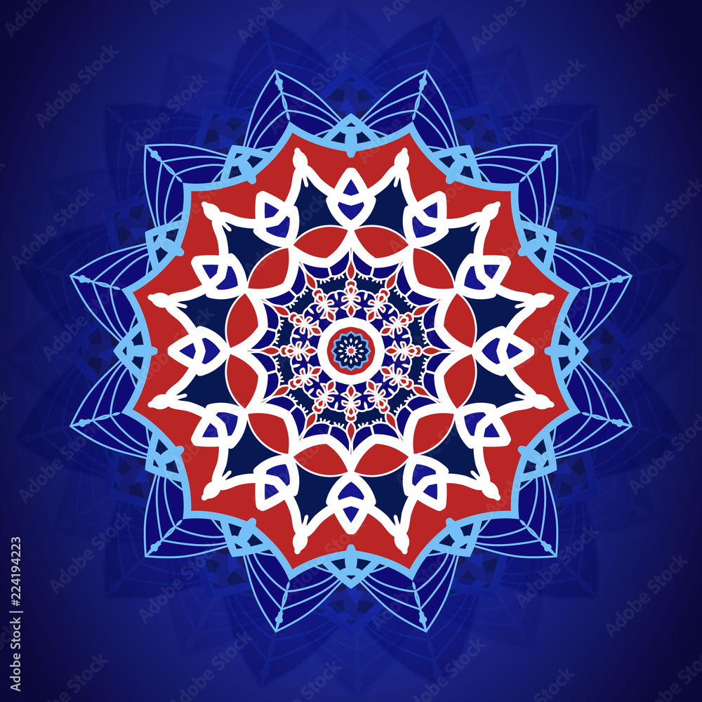 Mandala pattern on blue background for card, poster, brochure, flyer, invitation etc.