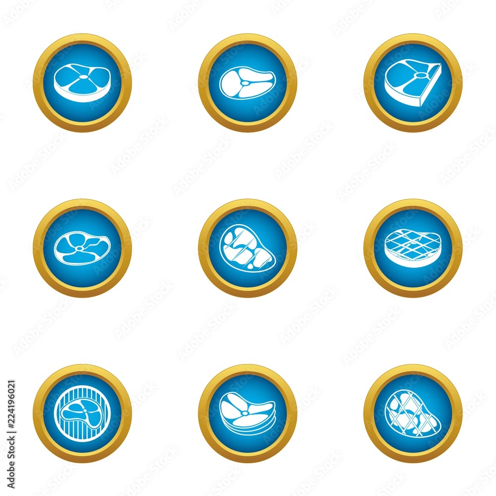 Cut of meat icons set. Flat set of 9 cut of meat vector icons for web isolated on white background Cut of meat icons set. Flat set of 9 cut of meat vector icons for web isolated on white background